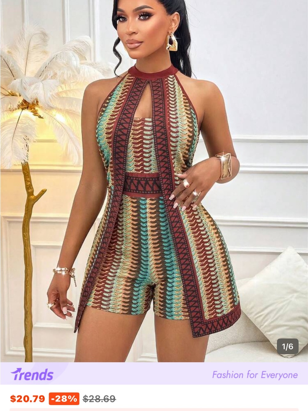 SHEIN Multicolor Halter Knit Romper with Keyhole